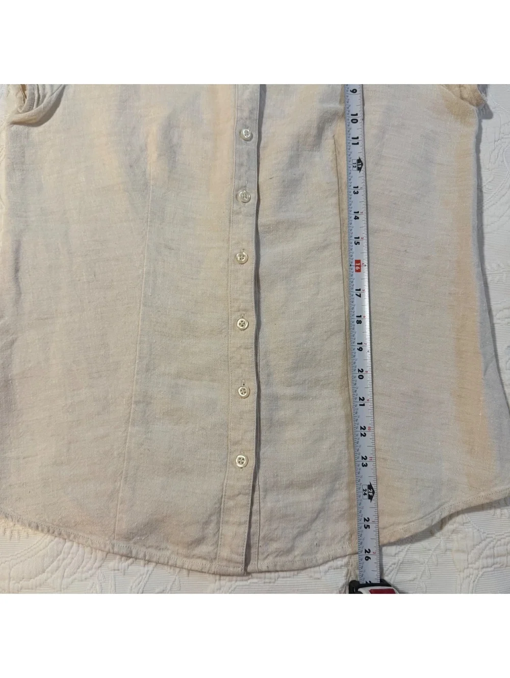 Orvis 100% Linen Short Sleeve Button Front Blouse Women’s Size 10 Beige - Picture 9 of 9